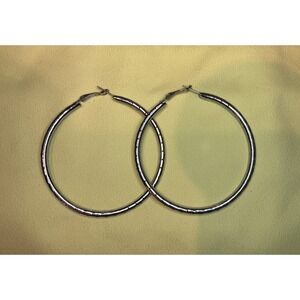 Large Silver Tone Hoop Earrings Dotted Texture Statement Fashion‎ Jewelry
